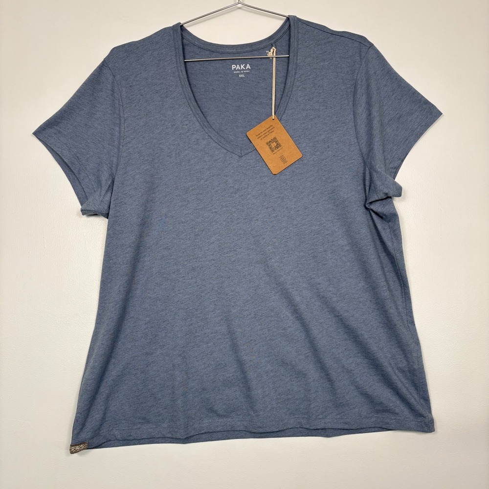 PAKA Women Essential V-Neck XXL Bluestone Blue Organic Pima Cotton Alpaca Tee